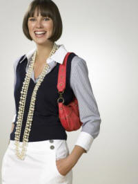River Island Women's Wear Spring Summer 2006 - bag and jewellery accessories and a great bobbed hairstyle.